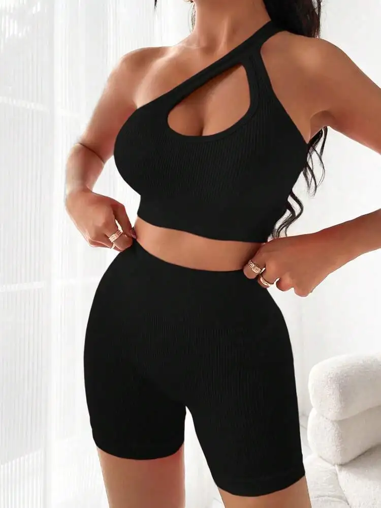 

2023 New Yoga Set Seamless One-shoulder Bra Shorts Set Sports Fitness Pants for Women