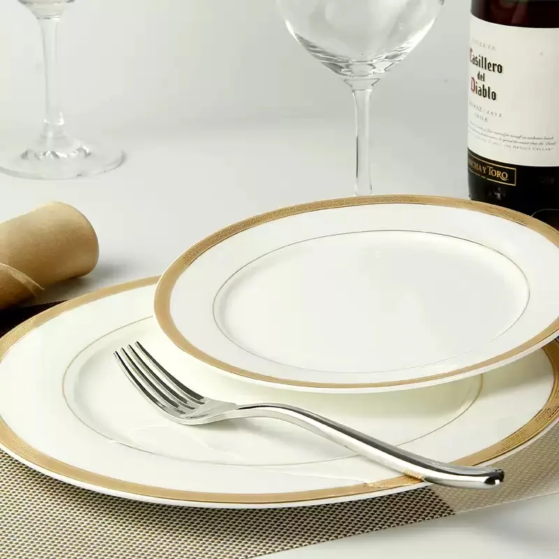 2pcs/lot, 10 & 8 inch, real bone china dinner plate set, white porcelain plate, dishes for restaurant, white porcelain tray