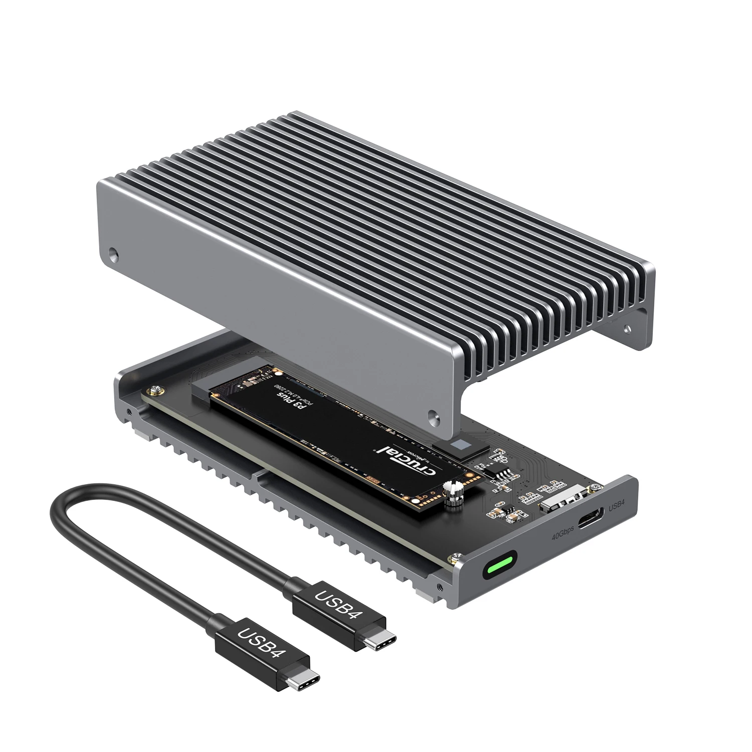 

QWIIZLAB Fanless USB4 M.2 NVMe SSD Enclosure, 40Gbps Type-C, PCIe Gen 4 UASP, Fits Size 2280/2260/2242/2230mm, Supports M Key B&