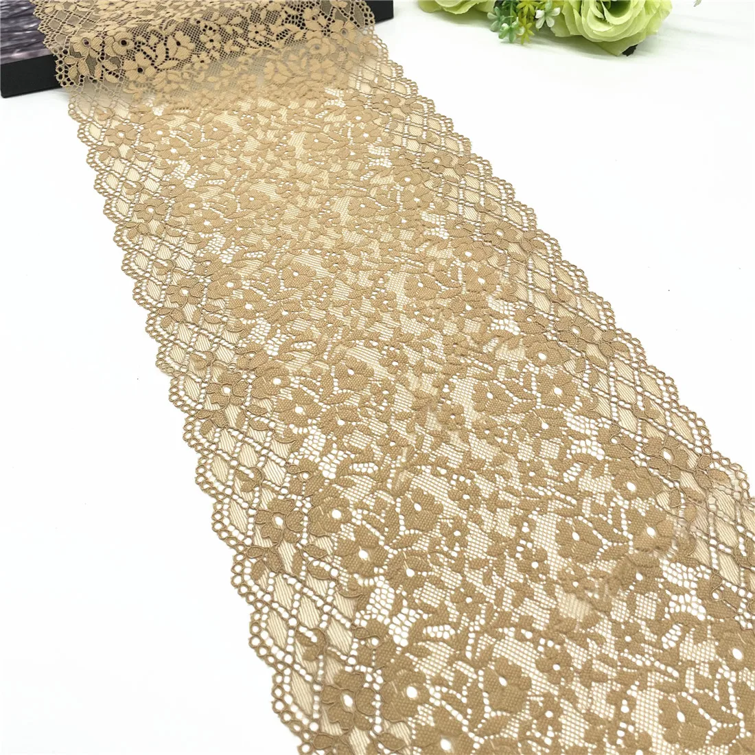 3y/lot Width 7 5/8 inch (19.50cm) Apricot Elastic Stretch Lace Trim For Sewing Craft DIY Apparel Fabric Lace Garment Accessory