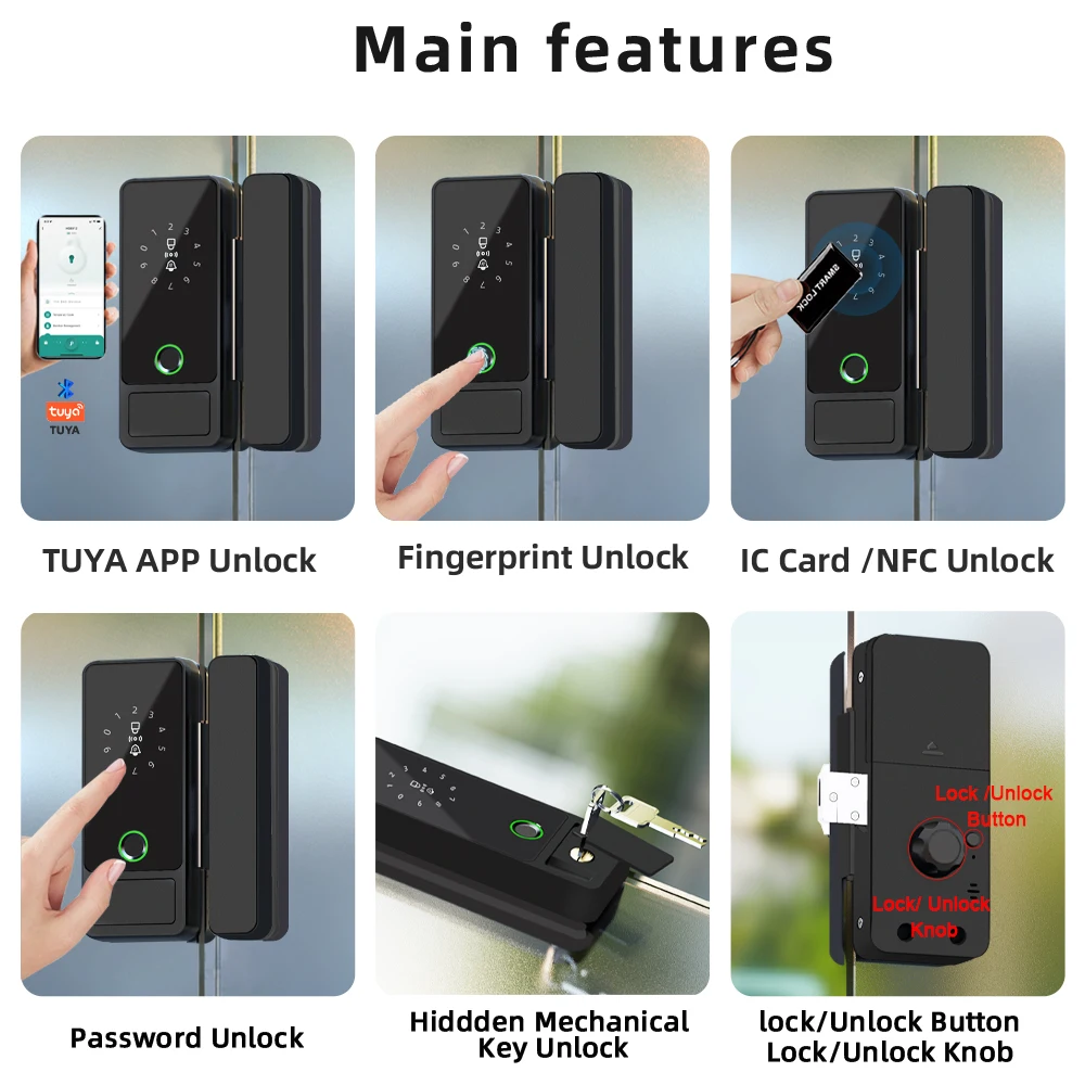 CDOK G18 Tuya Bluetooth Glass Door Smart Lock, Multi-kinetic Unlock, Suitable for Office/Courtyard Glass Door