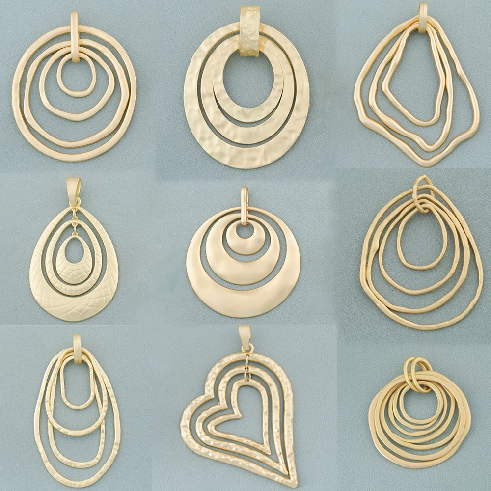 Bohemian Big Abstract Metal Pendants Multi‑ring Teardrop Heart Shape Charm for Sweater Chain Necklace Accessories