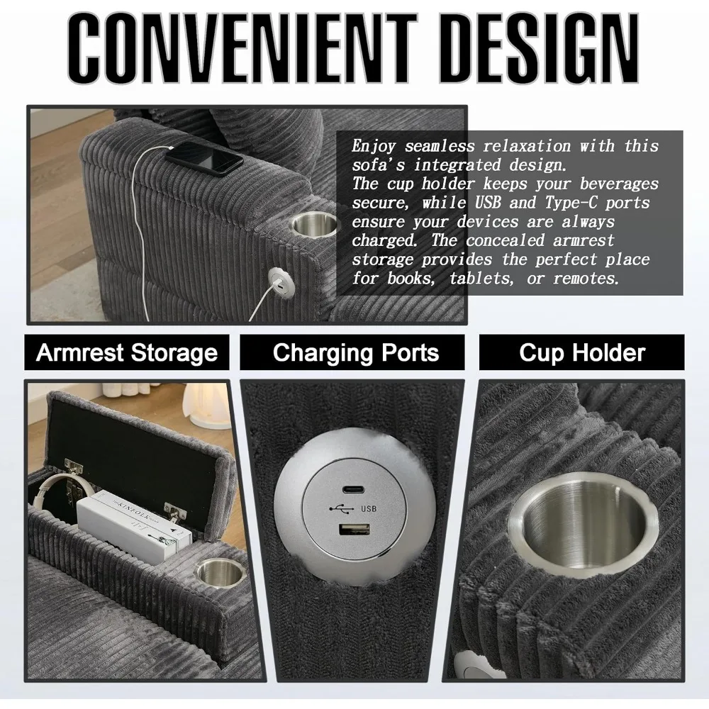 Модульный секционный диван Cloud с двумя пуфиками, удобная вельветовая обивка, раскладной диван с подстаканниками, USB Po