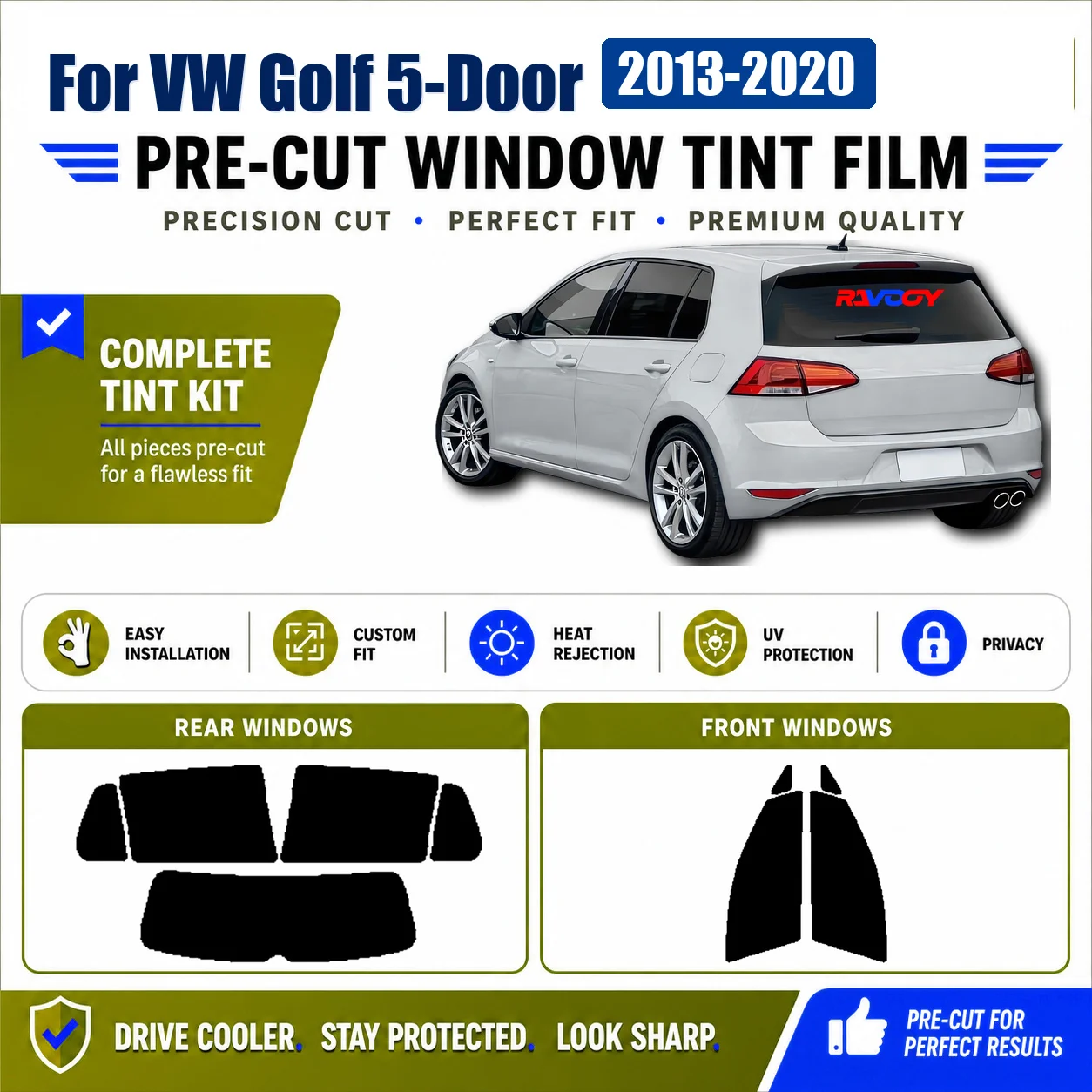 For VW Golf 5-Door 2013-2020 Premium Front Window Rear Window Precut Tint Film Custom Cut Kit