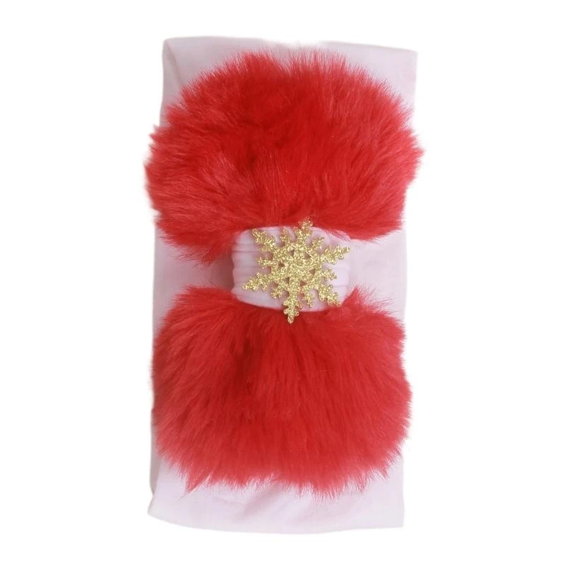 

J15U Winter Christmas Baby Hair Accessories Infant Snowflake Bowtie Headwear Comfortable Nylon Plush Headband Girl Hair Bands