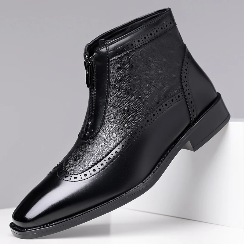 

Роскошные брендовые мужские удобные ботинки челси с боковой молнией, новые модные мужские повседневные кожаные ботинки с резным острым носком в деловом стиле