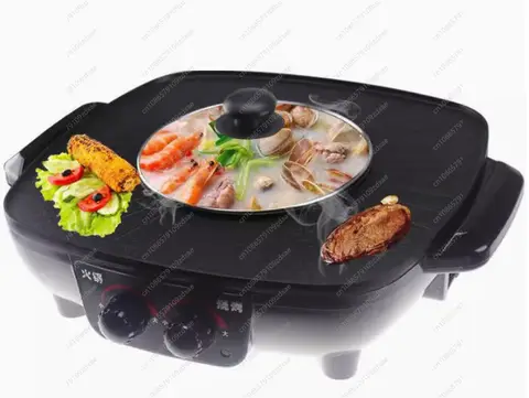 실내 무연 바베큐 이중 온도 조절 헹굼 및 그릴 통합 냄비는 고기와 생선 구이에 적합합니다.