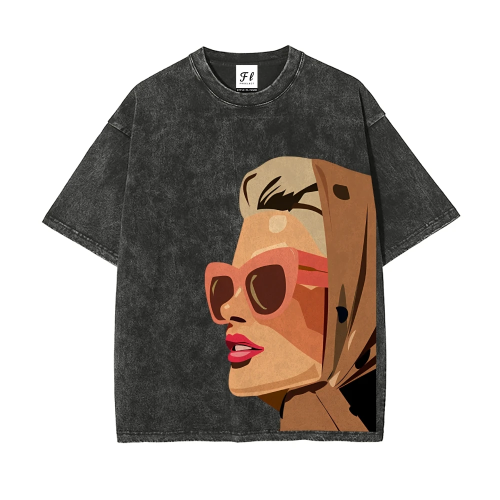 Vintage-T-Shirt mit gewaschenem Rundhalsausschnitt und stilvollem Damen-Grafik-atmungsaktivem Kurzarm-T-Shirt, lässig, modisch, bequem