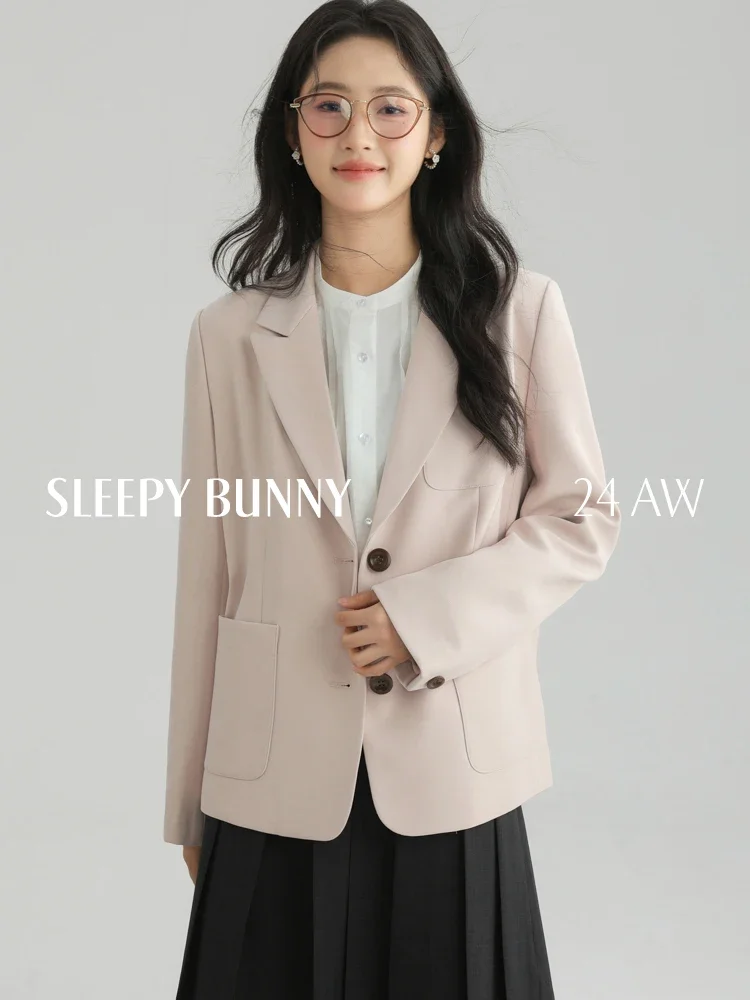 Korean Vintage Pink Blazer for Women Notched Lapel Casual Suit Jacket Soft Shoulder Padded Outerwear Elegant Fall Office Wear