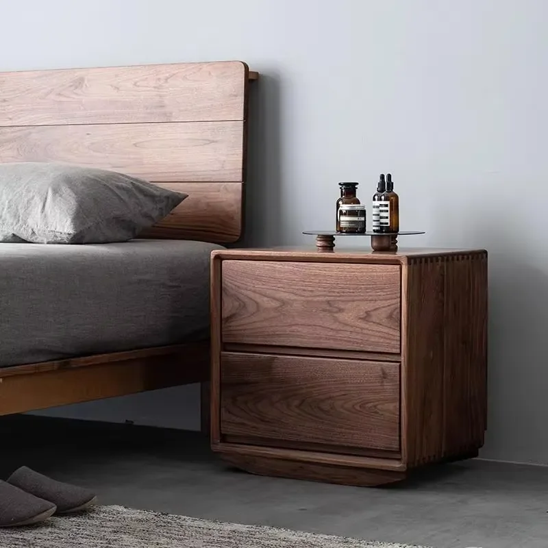 for Nordic Black Walnut Bedside Table Modern Simple All Solid Wood Bedroom Storage Drawer Cabinet Fully Equipped