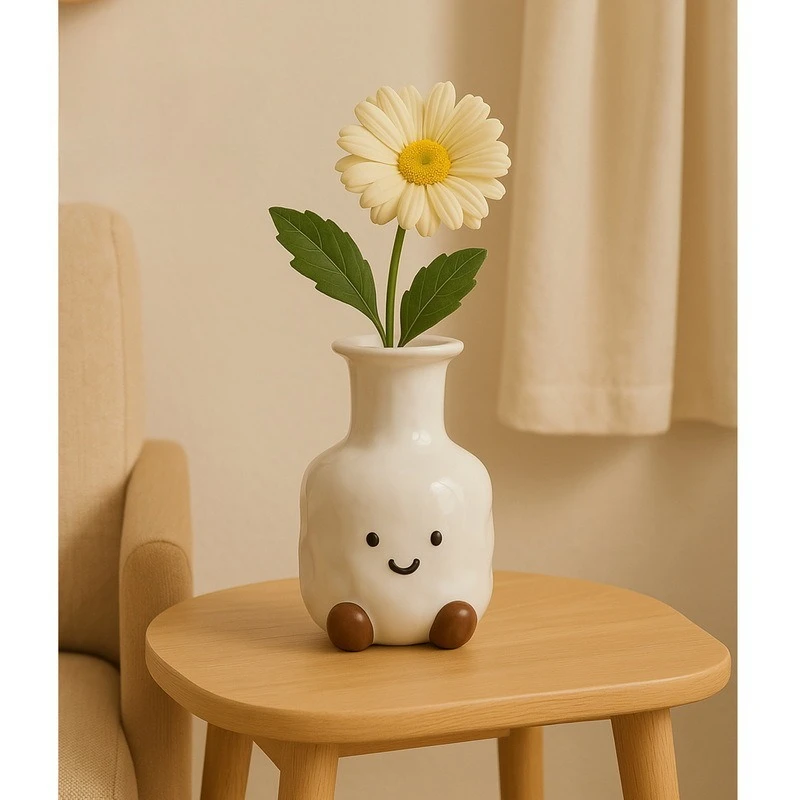 Popular Cute Smiley Face Vase Flower Arrangement High-end Sense Living Room Entrance Bedroom Cabinet Light Decorative Ornament