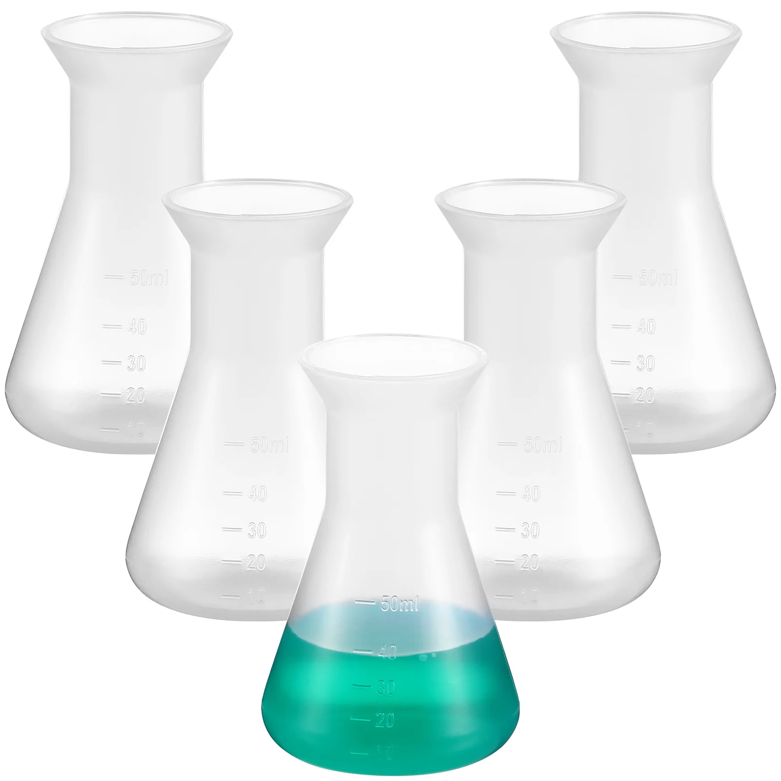 5Pcs Plastic Conical Flasks Clear Measuring Bottles Stable Base Smooth Tools for Chemistry Experiment