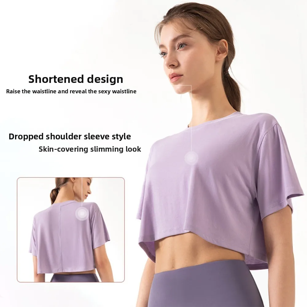 

Loose Fit Yoga Sports Tops T-shirts Short-Sleeved Exercise Crop Top Comfortable Lightweight Fitness Clothes Outdoor Training