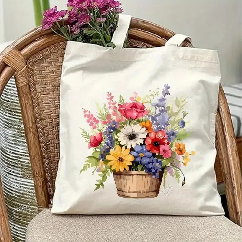 

Wildflower Print Canvas Tote Bag Aesthetic Handbag Shopping Travel and Outdoor Events Gift for Women Shopping Handbag
