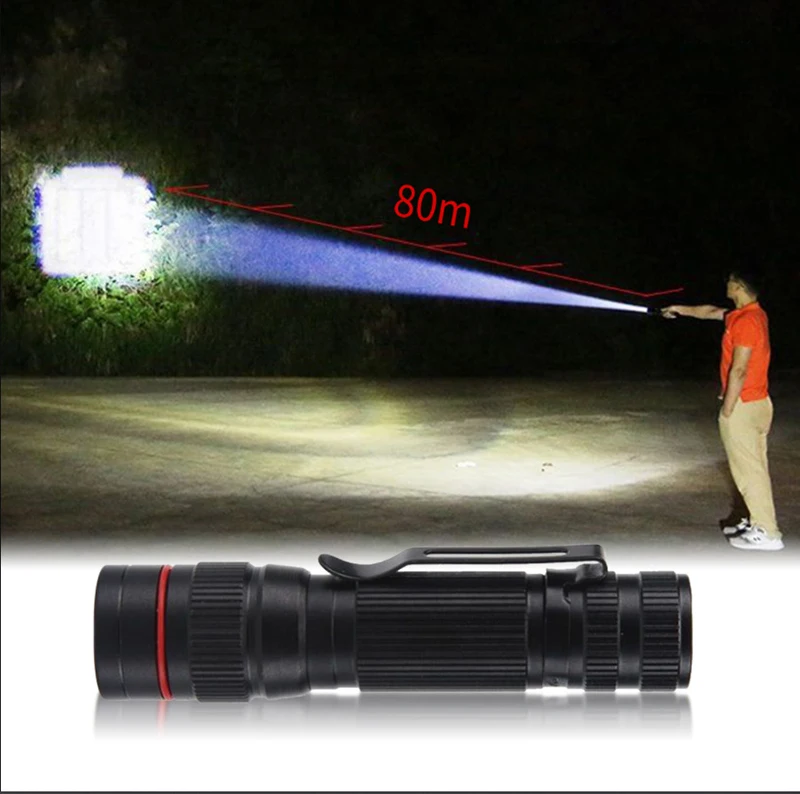 E5 Outdoor Mini Flashlight Telescopic Zoom Usb Portable Rechargeable Led Flashlight Super Bright Torch Built-in battery Lamp