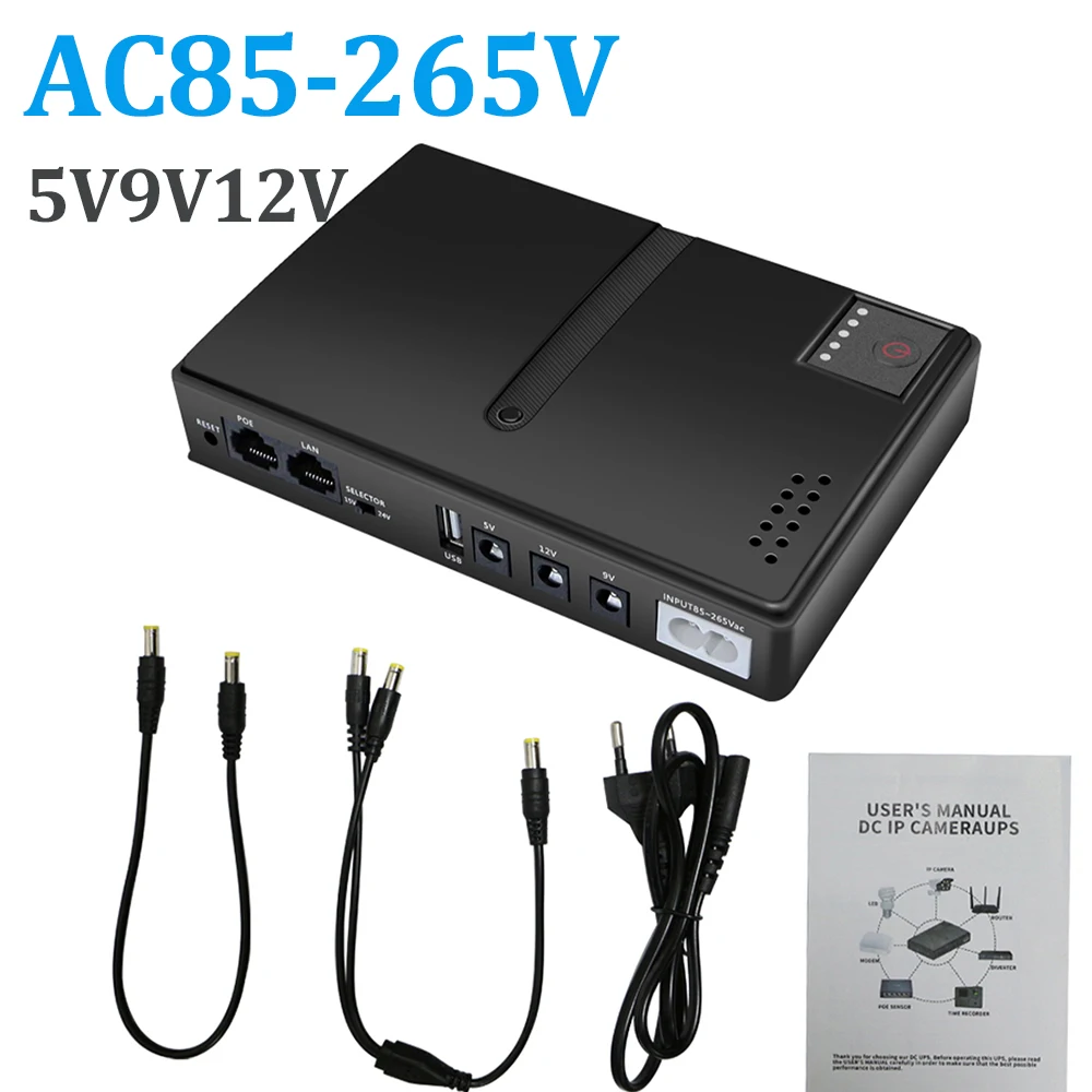 AC85-265V DC1018P Router 5V9V12V Optical Cat Monitor Backup Uninterruptible 10400Mah Power Supply Charger Cell Phone DC UPS