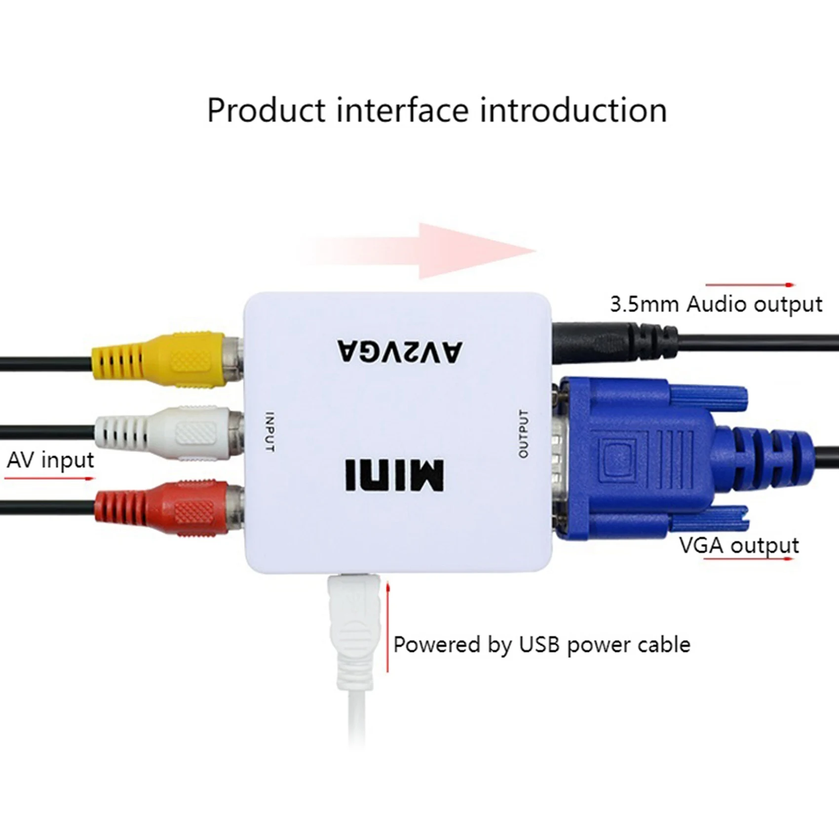 Convertisseur Audio-Vidéo AV (RCA) vers VGA, Prise en Charge de la exposée 1080P /720P, avec Port d'Entrée Audio AUDIO 3.5mm, pour STB TV PC