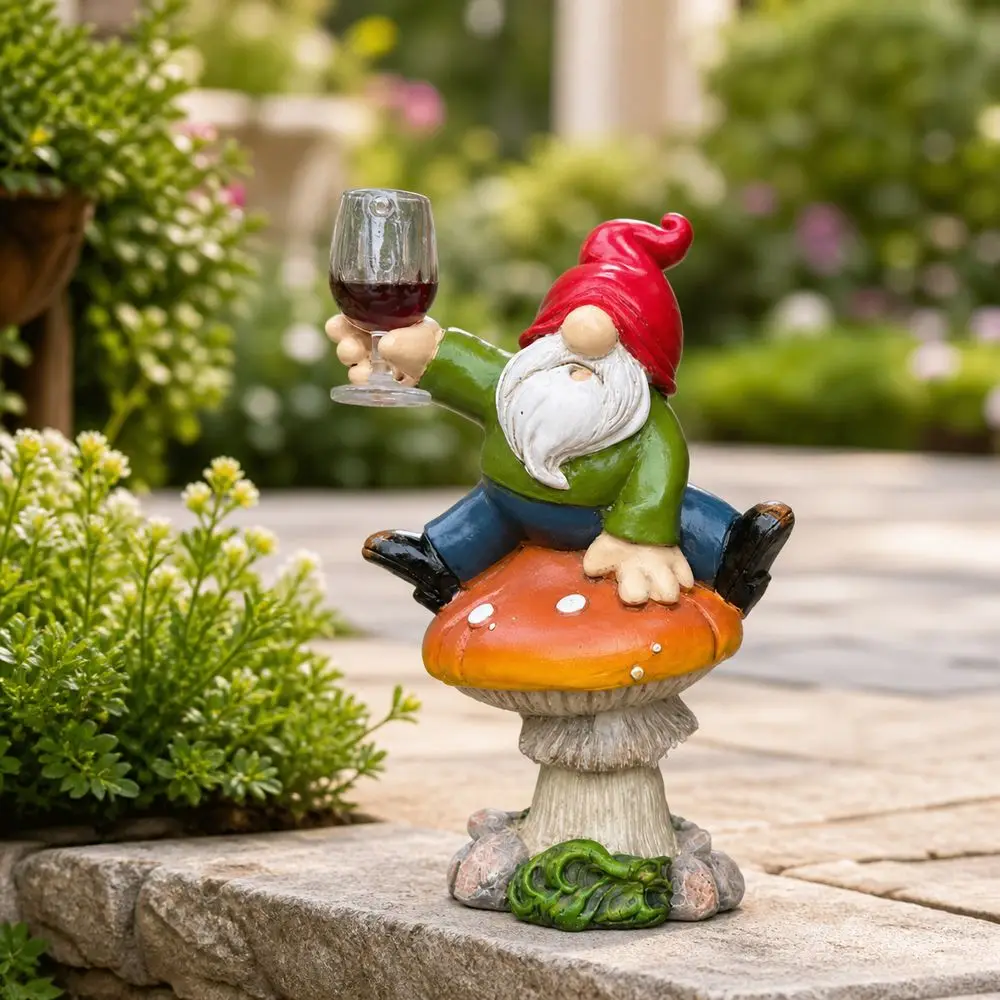 New Resin Garden Gnome Statue Waterproof Weather Resistant Gnome Figurine Welcome Sign Mushroom Gnome Ornament Yard Decor