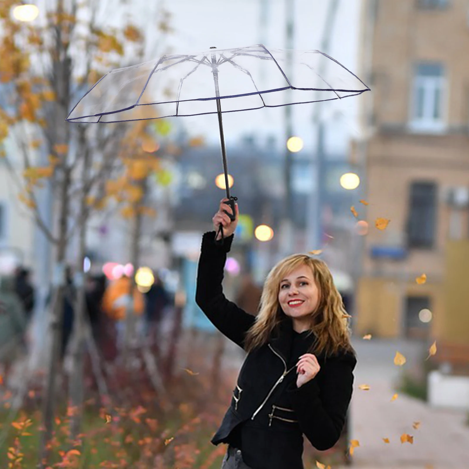 

Folding Umbrella Automatic Transparent Clear Mini Material: Fiber Travel Umbrellas