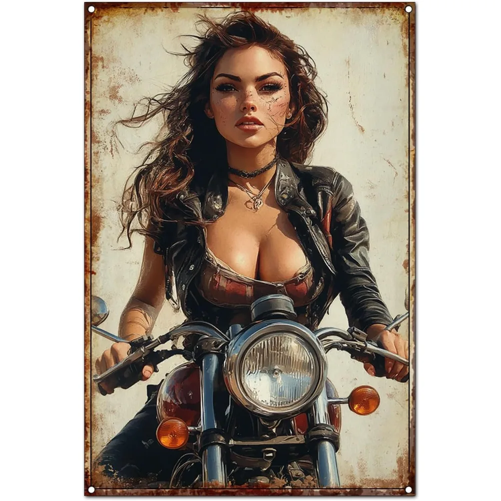 Original Vintage Tin Sign Wall Art - Antique Style Motor cycle Club Decorations Artwork - Funny Retro Metal Decor for Home, C