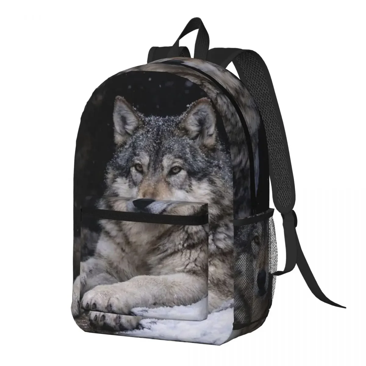 Wolf Lay Down In The Snow Backpack Daypack Large Capacity Kids BookBag School Bag Shoulder Bags for Men Women