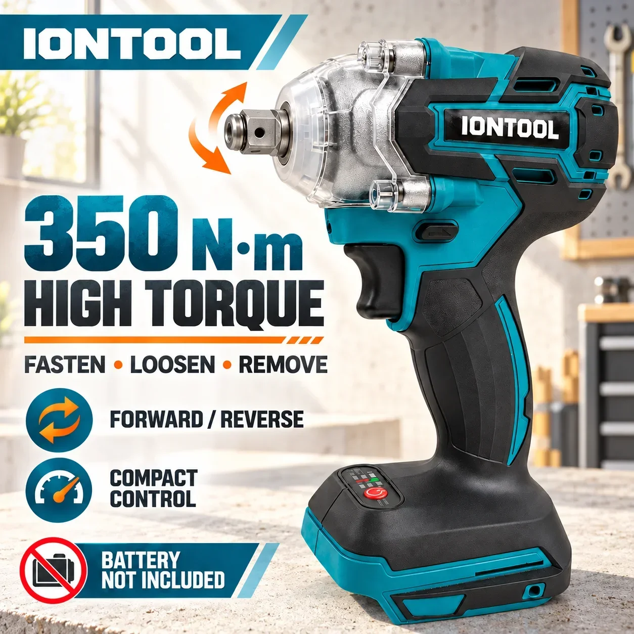 IONTOOL DTW285 Cordless Impact Wrench Remove Stubborn Lug Nuts with 350N 1/2 Inch 3500RPM for DIY Auto Care Tool Only