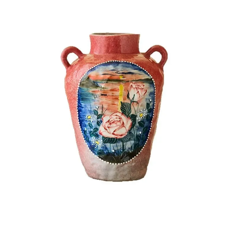 

Jingdezhen handmade vase living room entrance TV cabinet decorative underglaze color hand-painted window-opening hydroponic