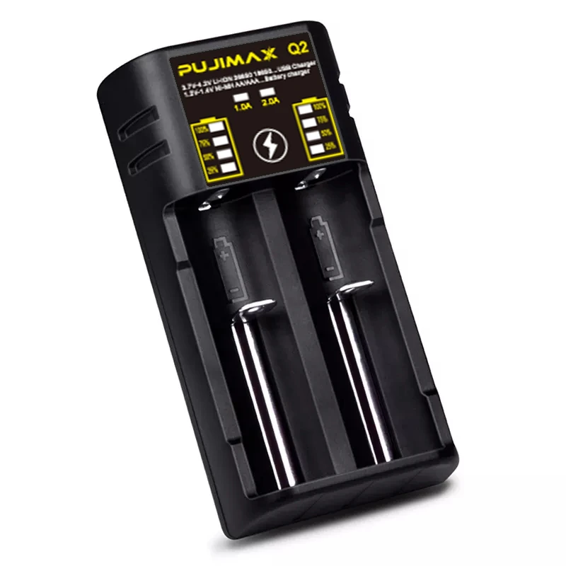 PUJIMAX 2 Slots 18650 Battery Charger Smart Charging For 26650 18350 14500 26700 Ni-MH/Ni-Cd Rechargeable Battery Accessories