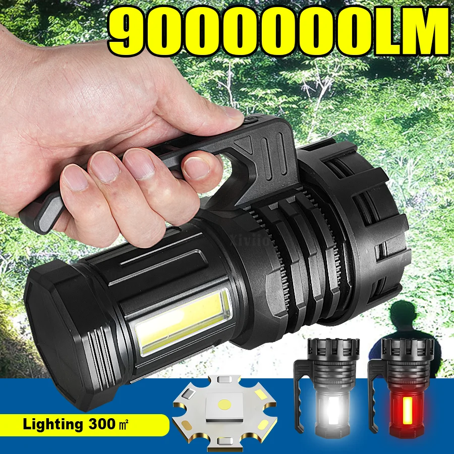 

2025 30WLED+COB High Power LED Flashlight Waterproof Lantern Torch USB Rechargeable Powerful Spotlight Searchlight Camping Lamp