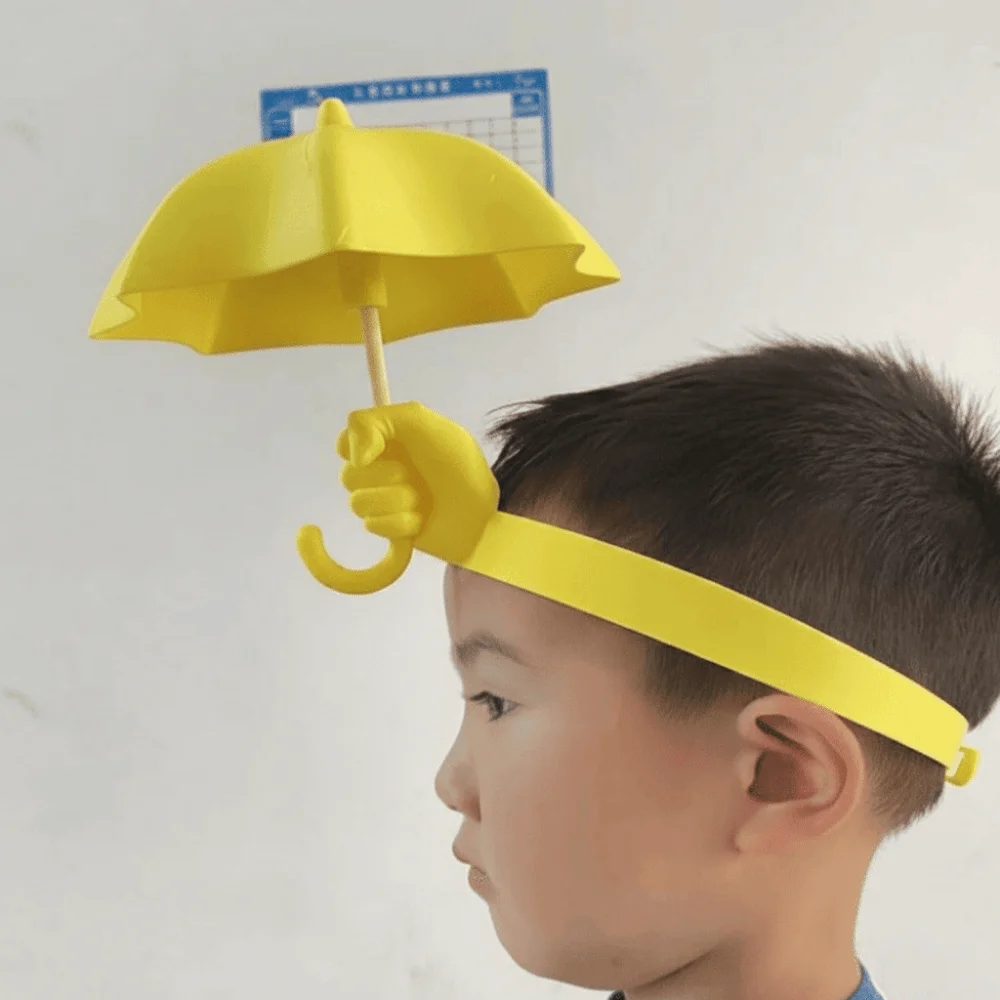 Photo Prop 3D-Printed Umbrella Hat PLA Material Hand-Shaped Mini Parasol Sun Cap Hands-Free Yellow Creative Headwear Comedians
