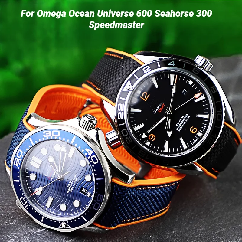 20mm 21mm 22 Curved Watch Strap For Omega Seamaster 300 Ocean Speedmaster 8900 Planet Fabric Nylon Rubber Silicone men WatchBand