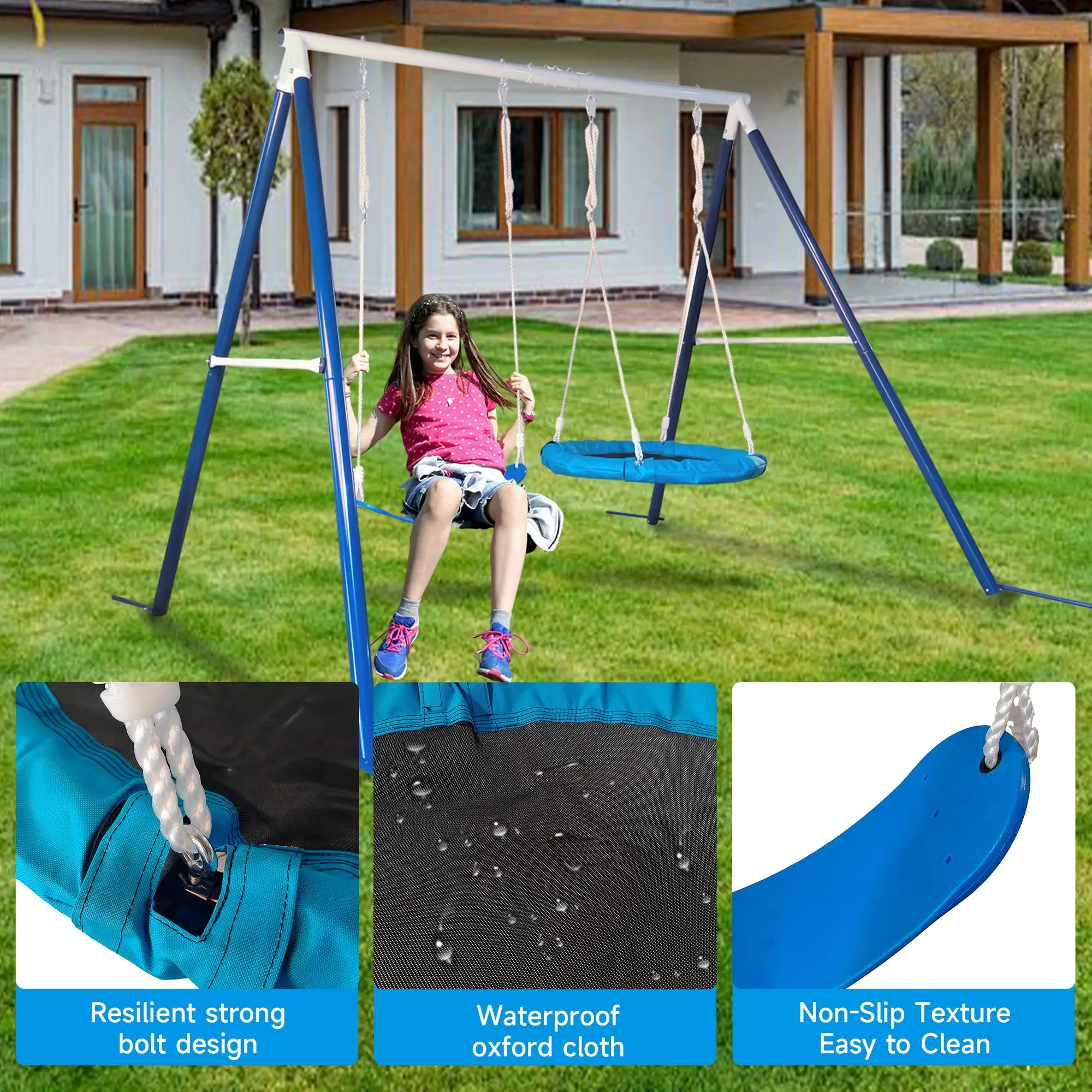 Kids Metal Swing Set for Backyard Outdoor Playground Two Functional Swing Set For Kids Outdoor Equipment