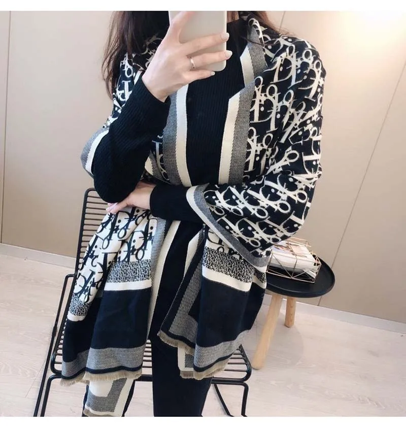 Fashion Luxury Letters Good Imitate Cashmere Scarf Shawl Women Autumn Winter Neckerchief Travel Cape Summer Wraps Double Sides