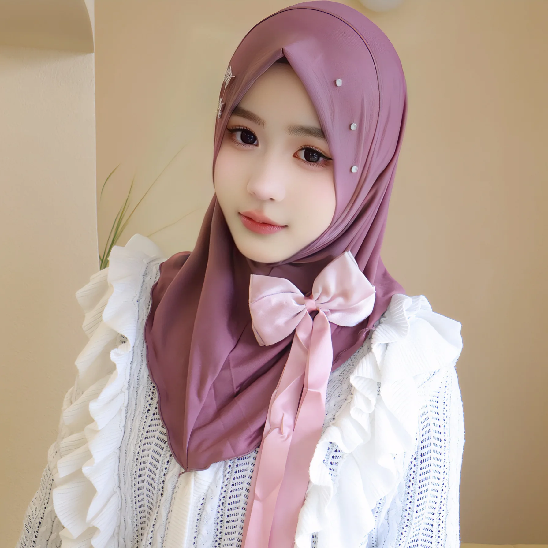 

New Bow Ribbon Amira Women Muslim Hijab Ruffles Diamonds Turban Hat One Piece Headscarf Islam Head Cover Wraps Instant Scarf Cap