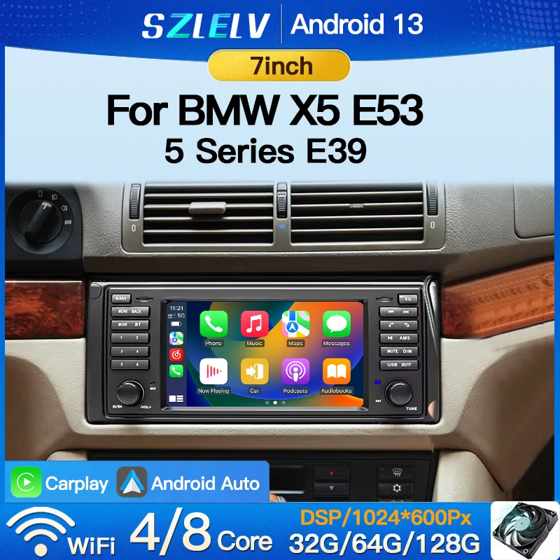 7 Inch Carplay For BMW 5 Series E39 X5 E53 M5 Video Player GPS Autoradio Multimedia Car Radio Android 13 Auto Play 2 Din Audio