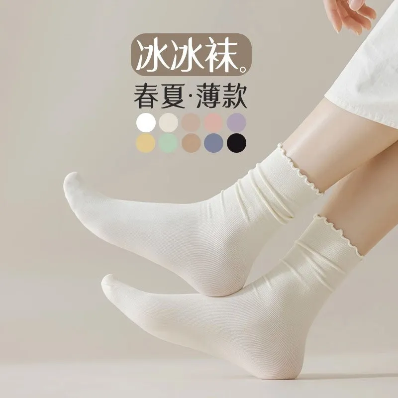 Mulheres verão renda guarnição ultra fina meias de gelo confortável veludo cor sólida
