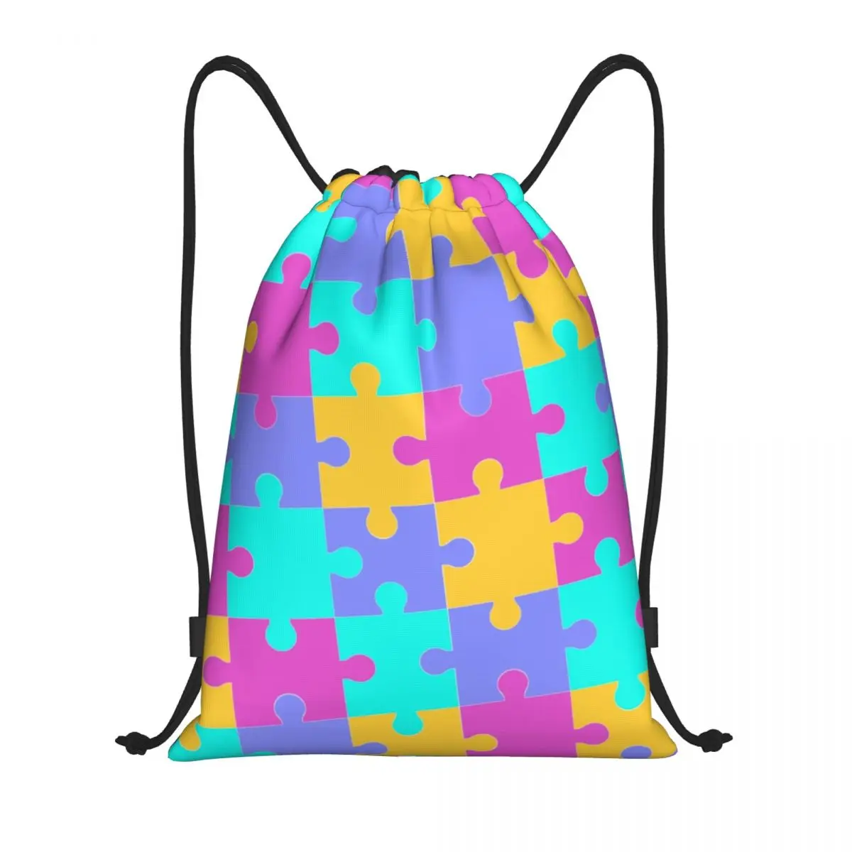 Custom Colorful Jigsaw Puzzles Autism Awareness Drawstring Backpack Sports Gym Bag for Women Men Shopping Sackpack