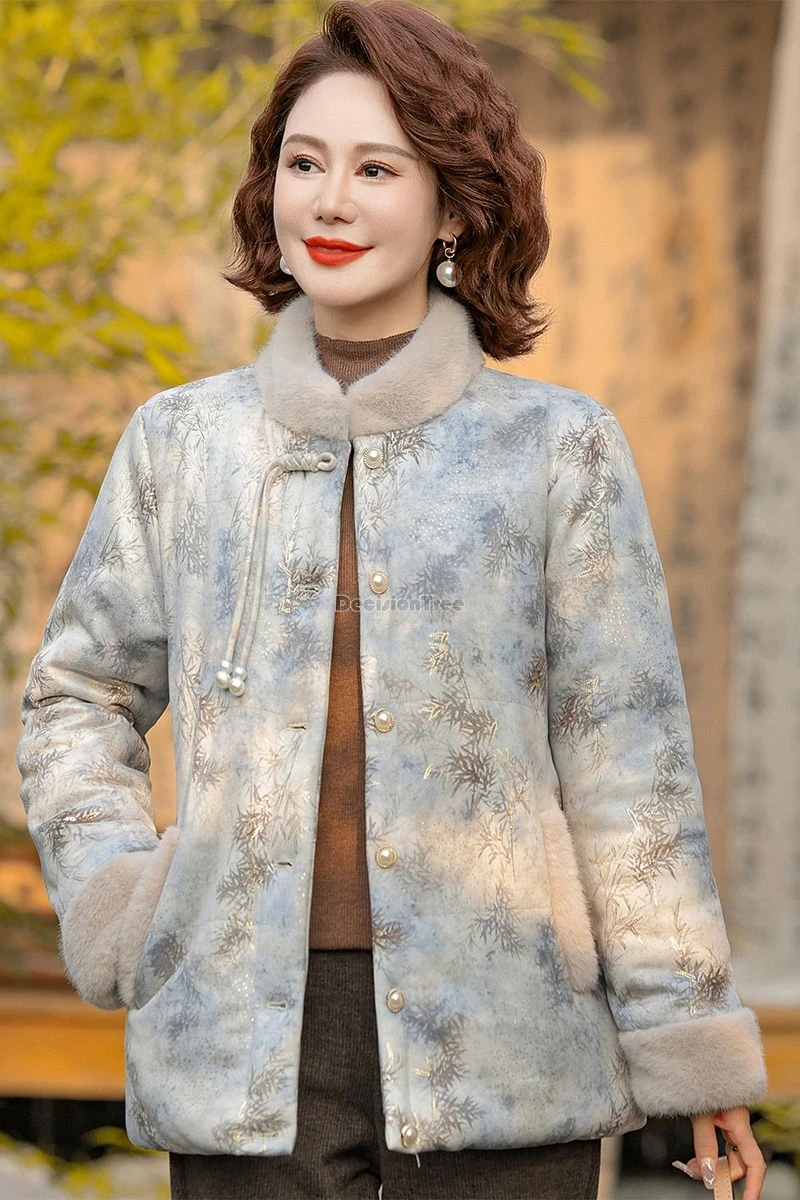 

Зимняя куртка в китайском стиле 2025 года, утепленная, с воротником-стойкой, длинными рукавами, женская, утолщенная, в стиле тан-костюм