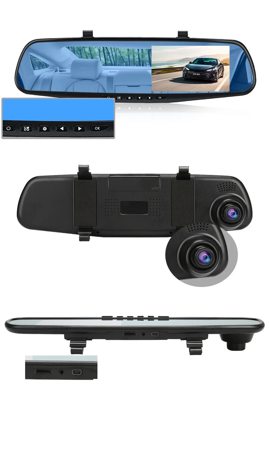 E-ACE Dashcam Auto Dvr 4,3 Zoll Spiegel FHD 1080P Kamera Optional Dual Objektiv DVR Rückspiegel Dash Kamera video Recorder Auto – Detail 28