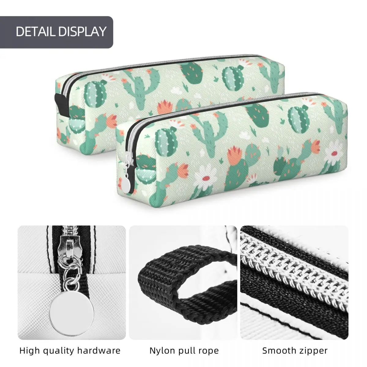 Lovely Cactus Flower Pencil Cases Jungle Tropical Green Plant Pencil Box Pen Holder for Student Large Storage Bags Stationery