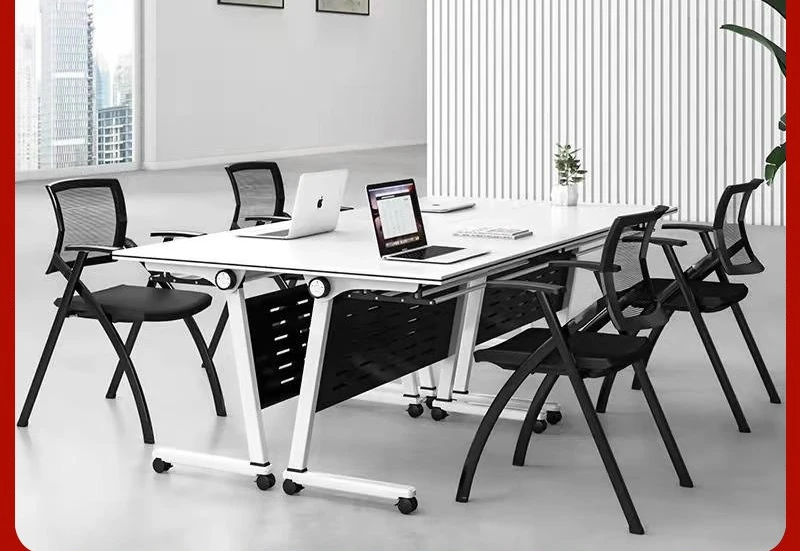 Folding conference tables and chairs movable splicing strip table with pulley multi-functional desk