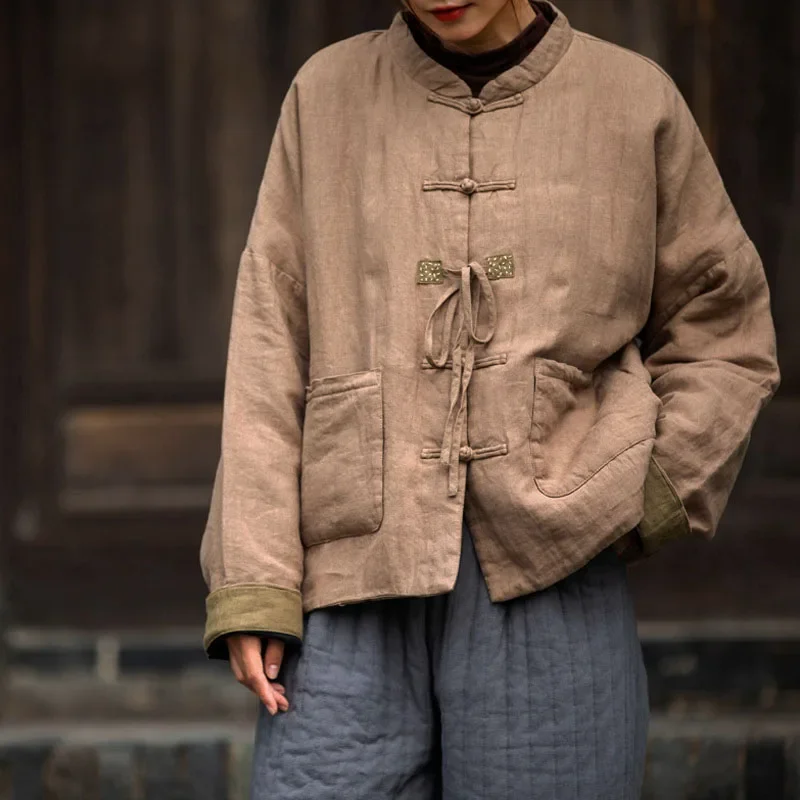 

Winter Solid Color Loose Cotton-Padded Coat Women's New Chinese Single Breasted Loose Short Casual Fashion Seam Warm Short Coat