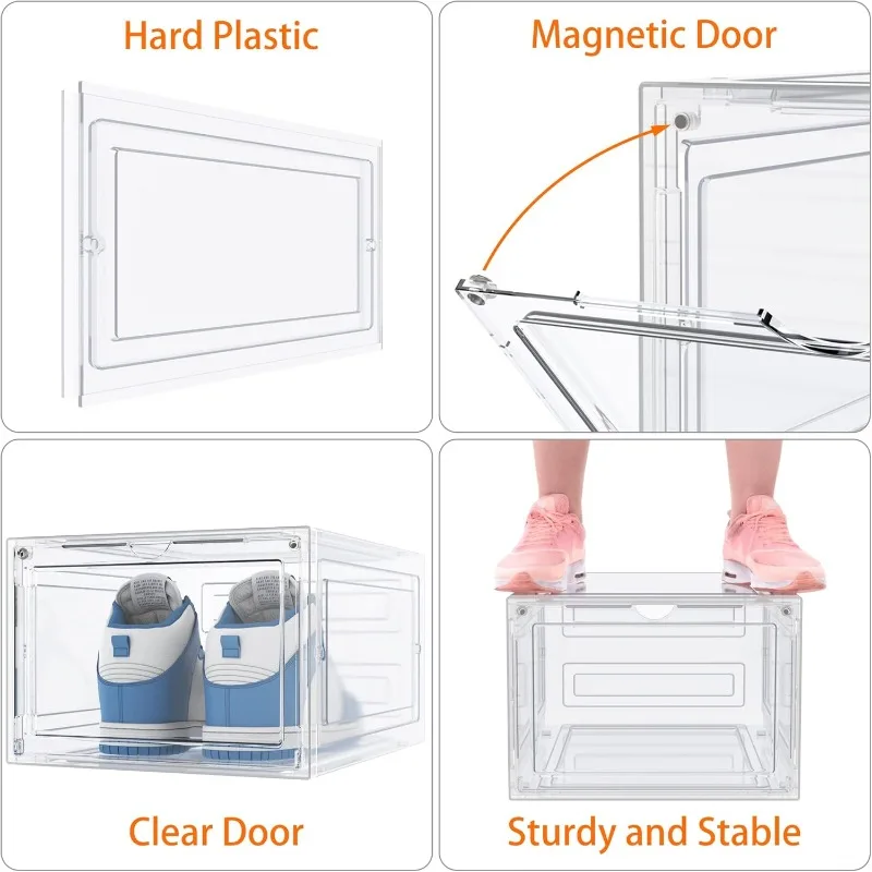 Lot de 6 boîtes de rangement pour chaussures, en plastique dur transparent, empilables