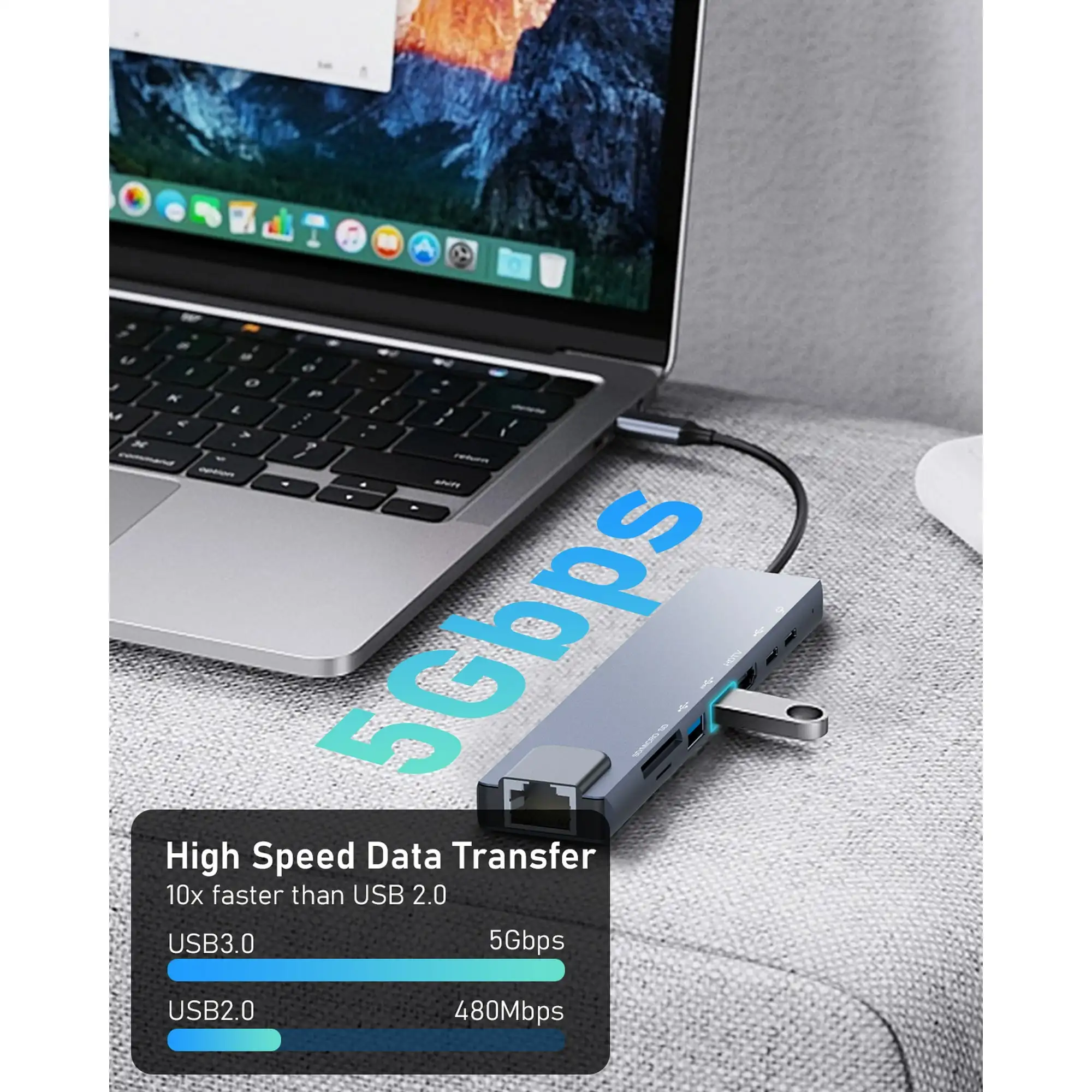 8in1 USB C Hub محطة الإرساء Usb C إلى محول إيثرنت نوع C محول RJ45 4K HDMI لماك بوك باد