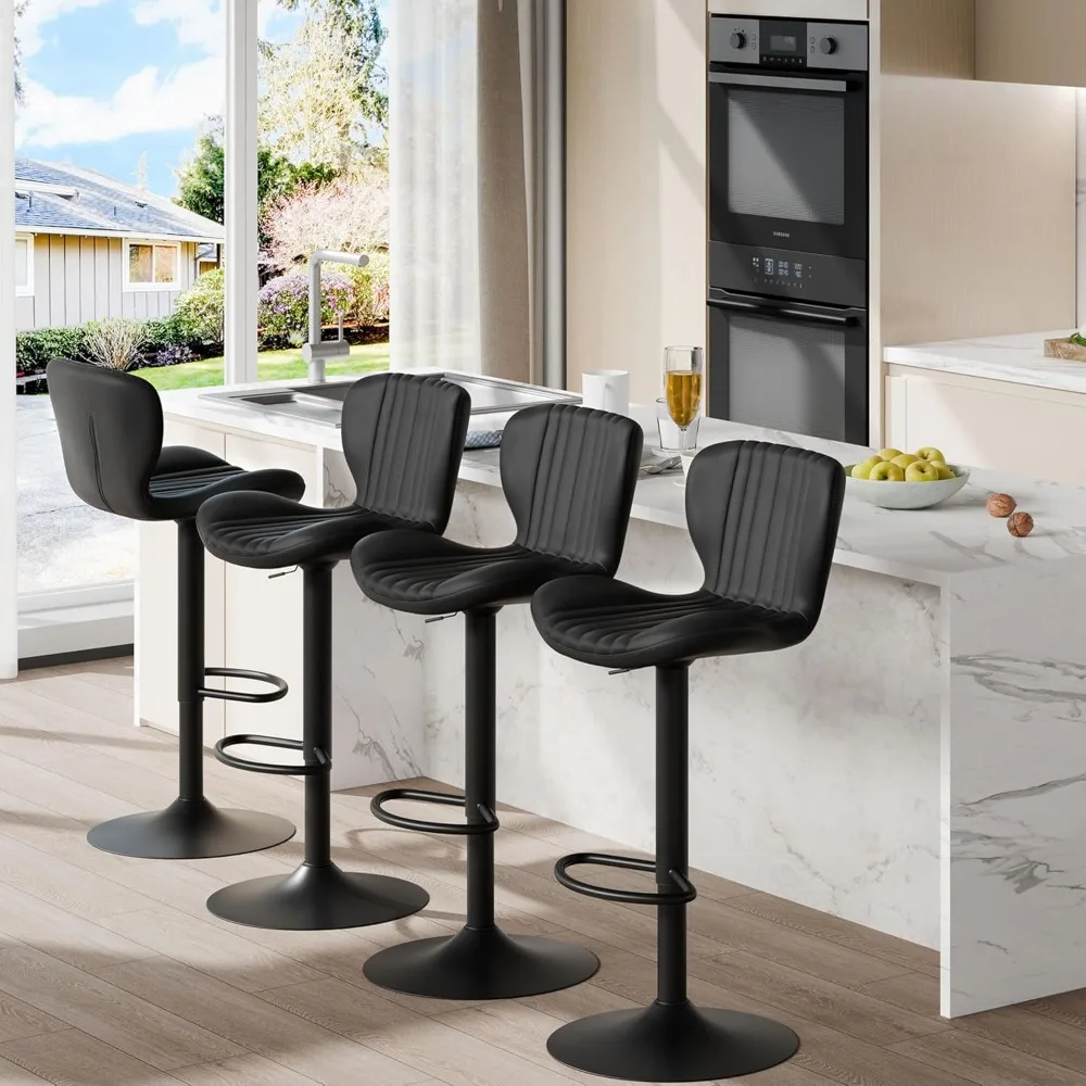 

Bar Stools Set of 4 Modern Swivel Bar Chairs, Counter Height Faux Leather Metal Barstools, Upholstered Island Chairs