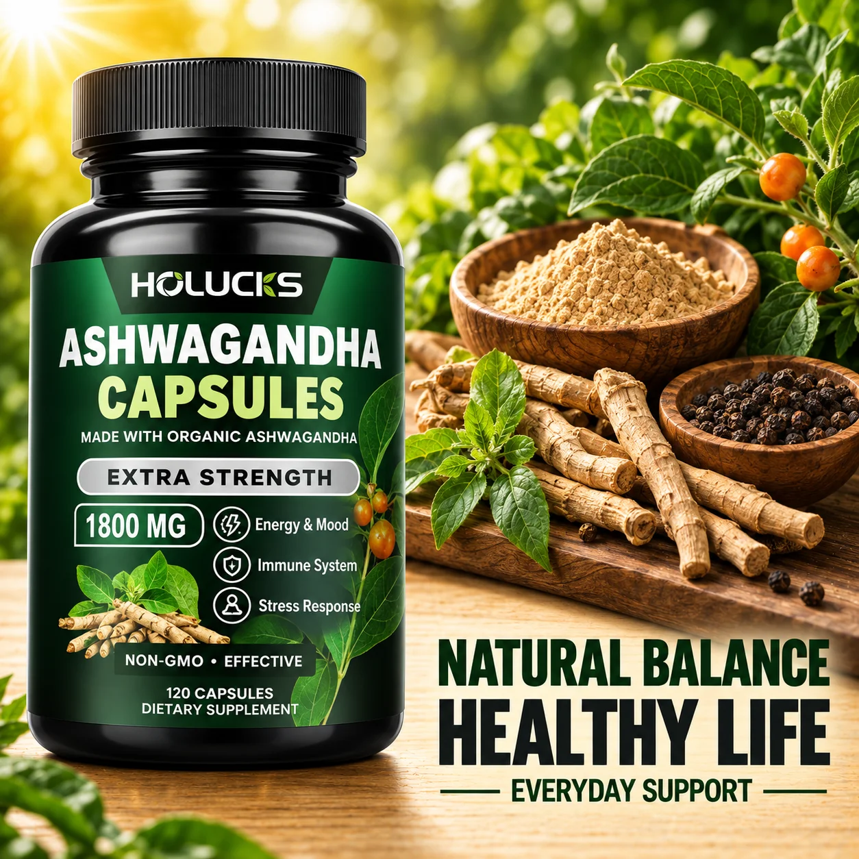 Ashwagandha 1800mg Supplement, with Organic Ashwagandha & Black Pepper, Support Relaxed Mood, Immune System & Stress Management