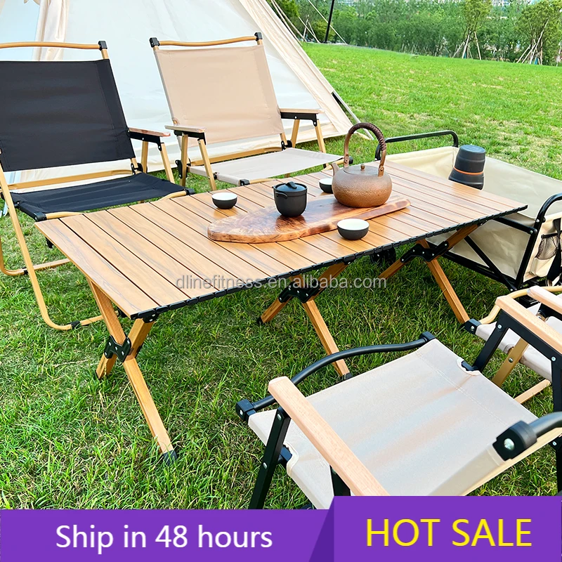 

YTYIN Outdoor Portable Picnic Barbecue Table Camping Roll Table Self-driving Trip Solid Wood Picnic Folding Table
