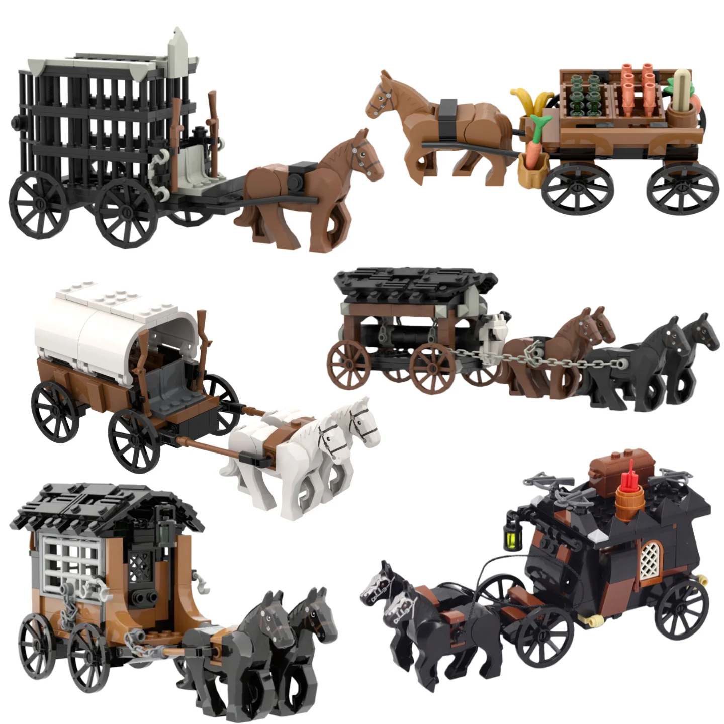 MOC Building Block Puzzle Toy Set, Medieval Carriage Series, DIY Building Block Toys for Ancient Vehicle Models, Holiday Gifts