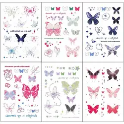 Tatuaje falso de mariposa de dibujos animados duraderos para mujer, arte de brazo, pegatina, Tatuajes Temporales bonitos, Tatuajes Temporales impermeables