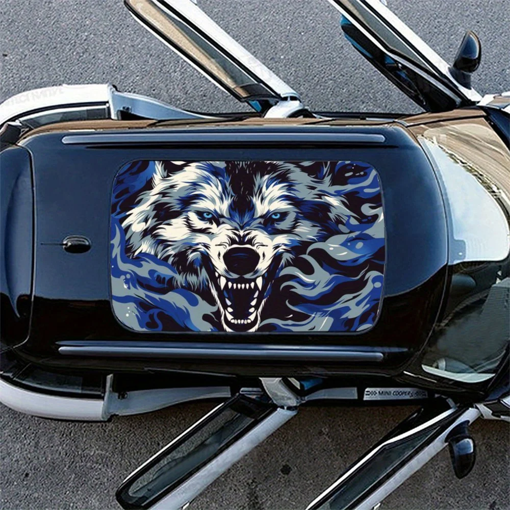 Ice Blue Furious Wolf: نمط اللهب في أغطية الفينيل للسيارة ذات الرسومات البرية، ورسومات سقف السيارة من الفينيل، وإحضار فيزوا مذهل